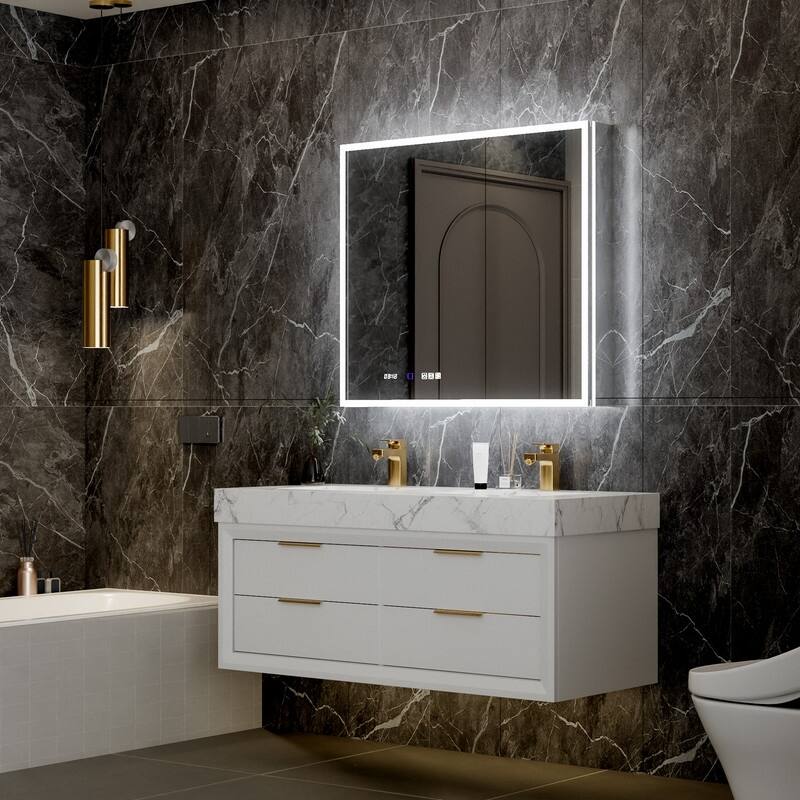 MEDUNJESS Double Opening Frameless Bathroom Mirror Cabinet with Defogging