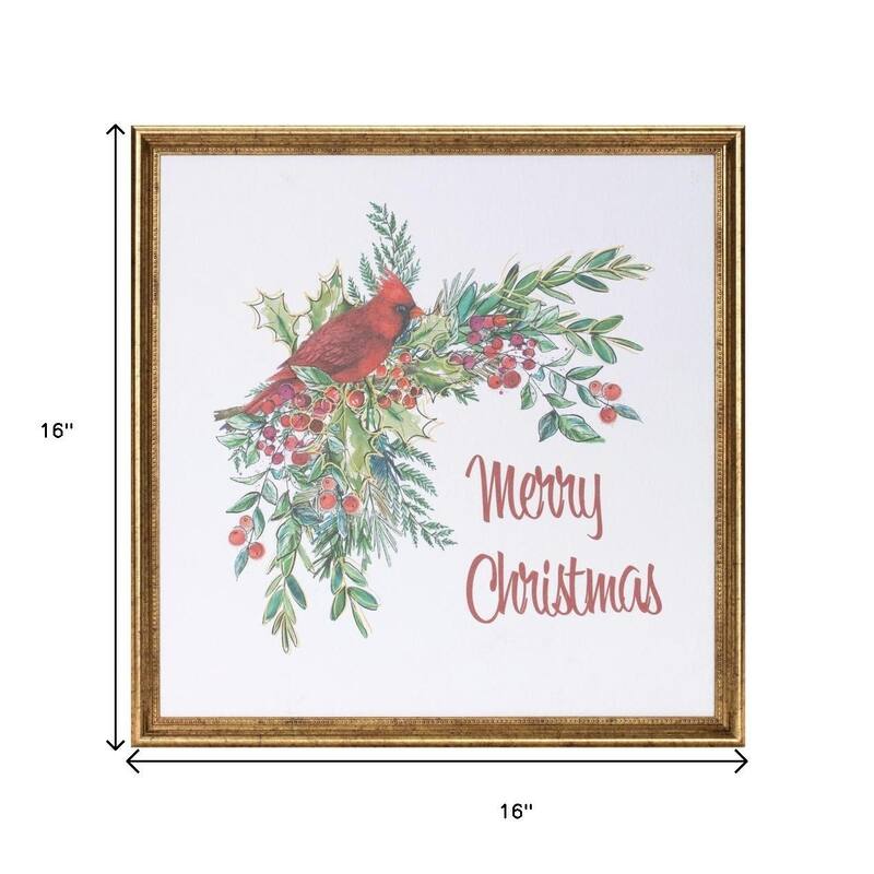 HomeRoots Merry Christmas Cardinal Gold Framed Wall Art