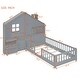 preview thumbnail 6 of 9, Twin Size House Bed with Window and Bedside Drawers, Platform Bed with Shelves and a set of Sockets and USB Port, Grey