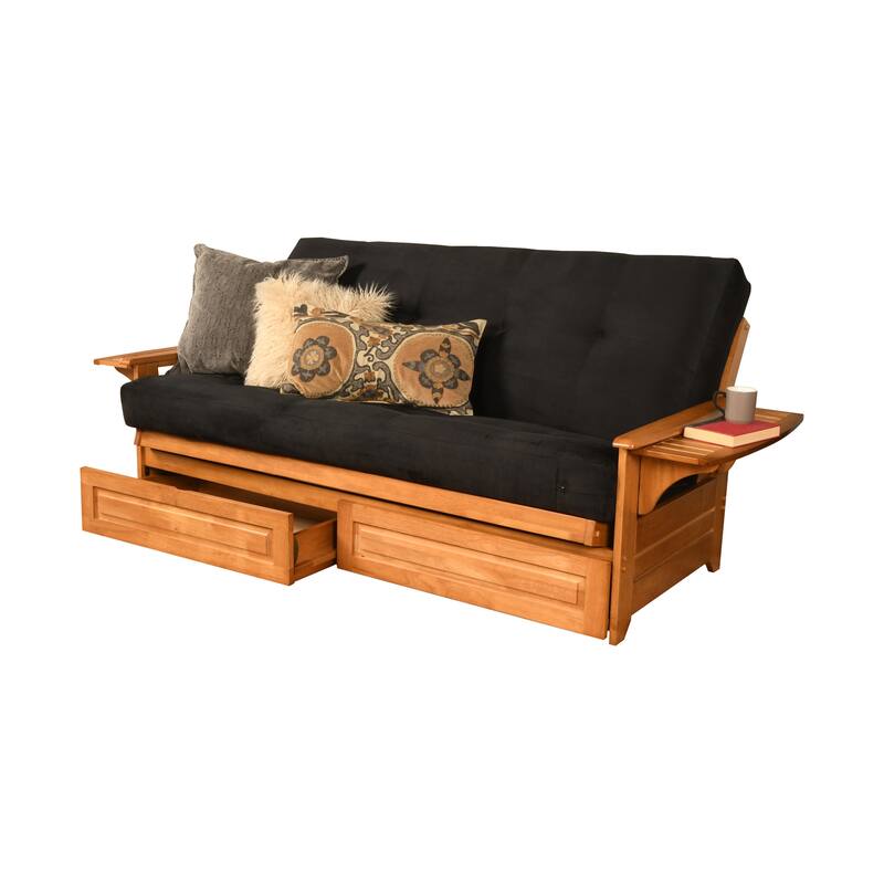 Somette Phoenix Butternut Futon Set with Storage Drawers and Mattress