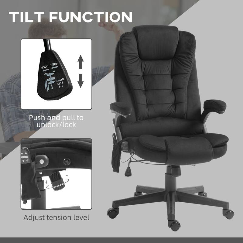 Characteristic Heated Massage Chair Gaming Chair, Black Reclining Executive Chair Computer Chair Drafting Chair with Padded Arm