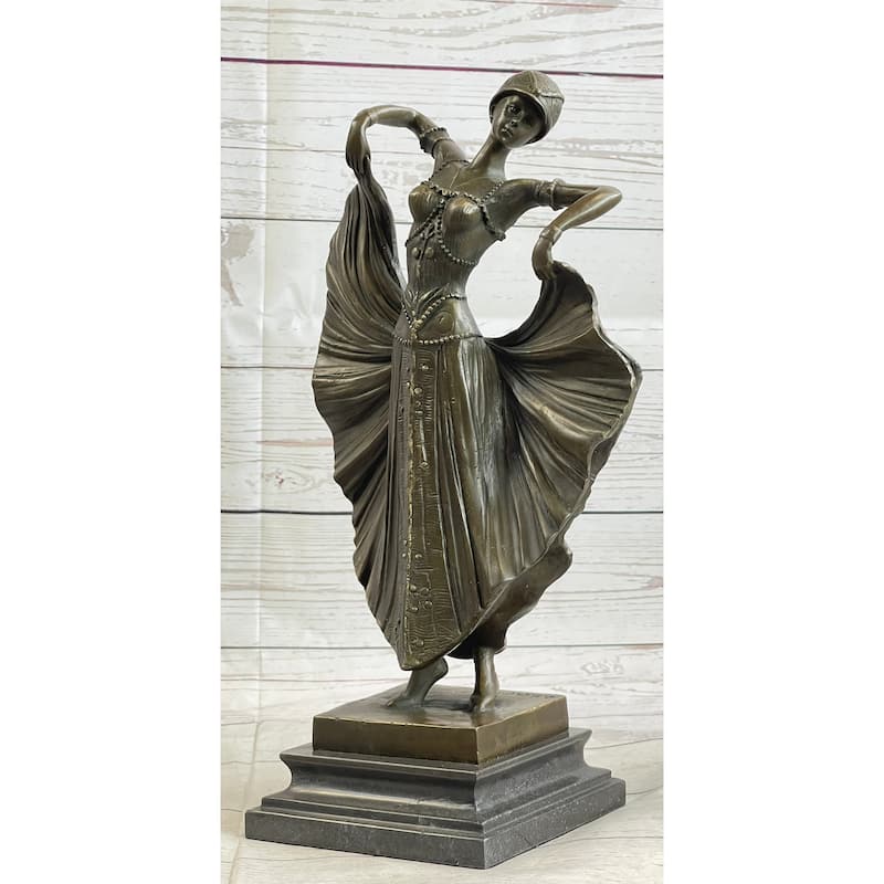 Art Deco Chiparus French Dancer Performer Early 20Th Century Fashion Bronze Statue 15 Inches X 9 Inches