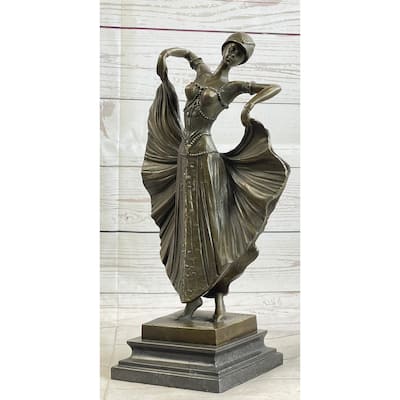 Art Deco Chiparus French Dancer Performer Early 20Th Century Fashion Bronze Statue 15 Inches X 9 Inches