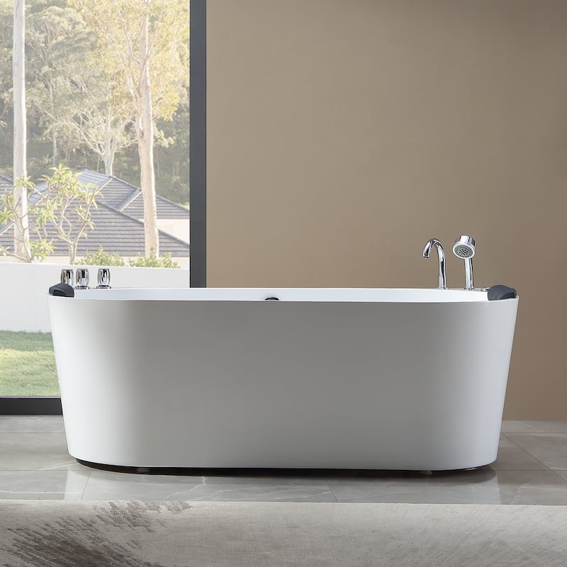 71" X 32" Center Drain Freestanding Whirlpool Bathtub With Faucet