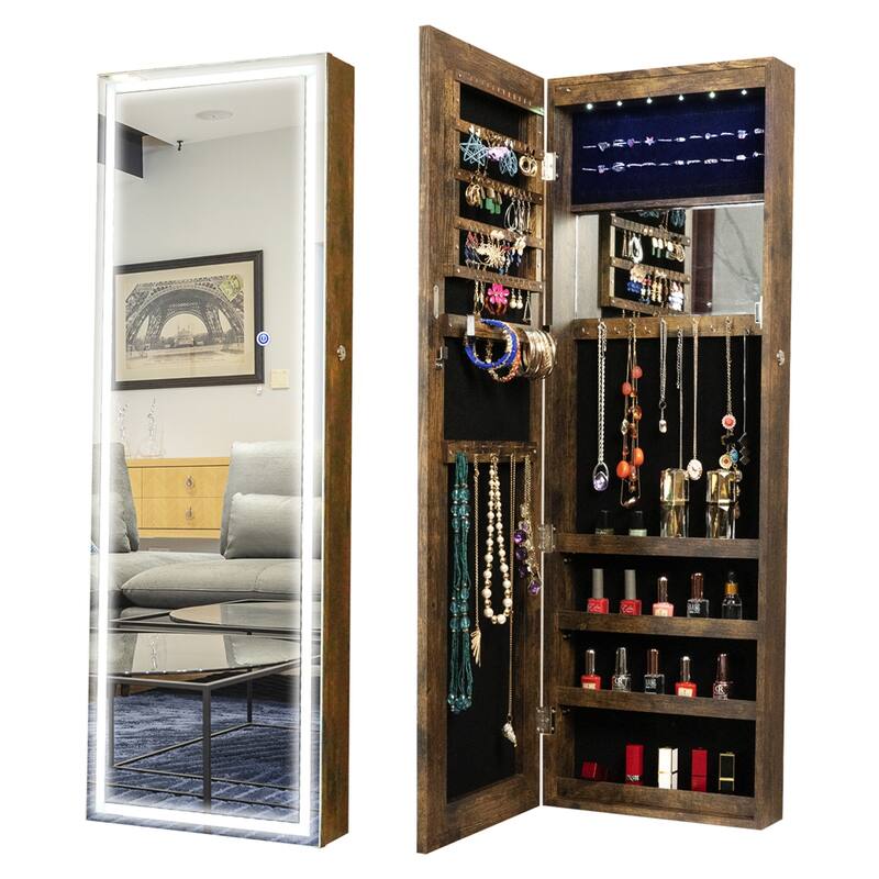 Fashion Simple Jewelry Storage Mirror Cabinet w/LED Lights Can Be Hung