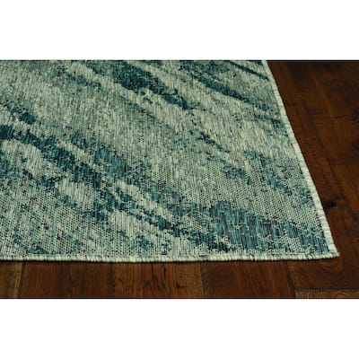 3'X4' Grey Teal Machine Woven Uv Treated Abstract Waves Indoor Outdoor Accent Rug 3'X4' Grey Teal Machine Woven Uv Treated Abstract Waves Indoor Outdoor Accent Rug