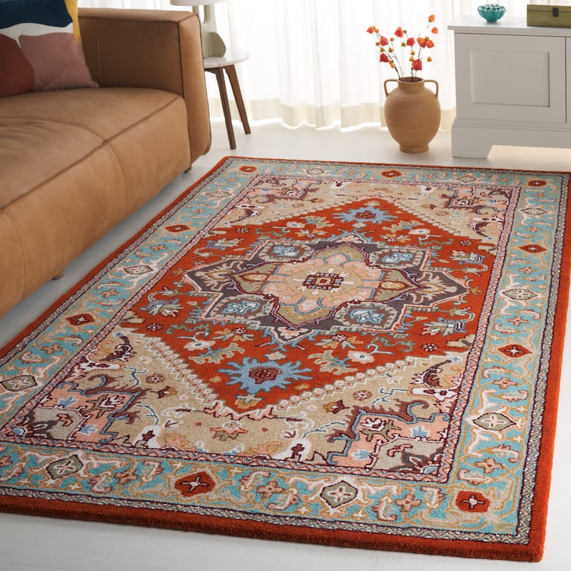 SAFAVIEH Handmade Heritage Carrol Traditional Oriental Wool Rug - 6' Square - Red/Blue