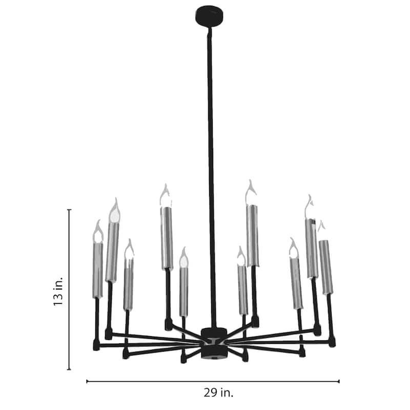 Mizba Black Gold Candlestick 10-Light 30-Inch Chandelier Modern - Black-Gold