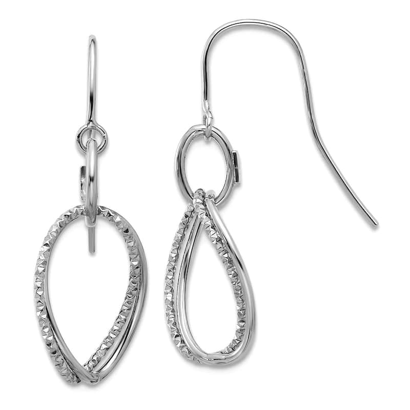 Curata 10k Yellow or White Gold 35x16mm Textured Open Oval Dangle Earrings - White Gold