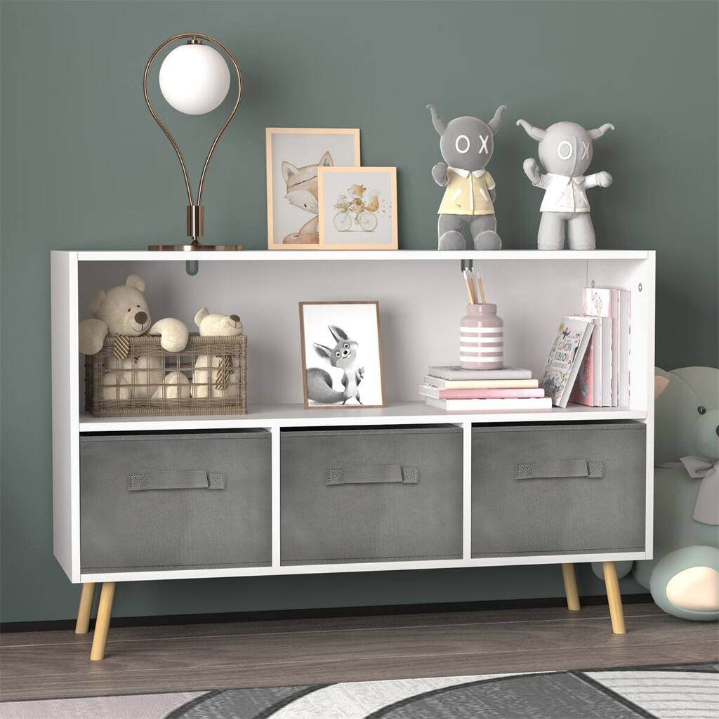 Merax Kids Toy Storage Organizer Bookcase with Collapsible Fabric Drawers
