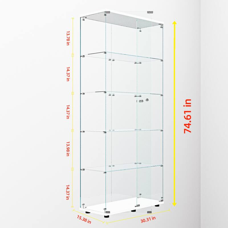 Tempered glass display cabinet with paipai lights,with locks, with adjustable feet,suitable for uneven,living room