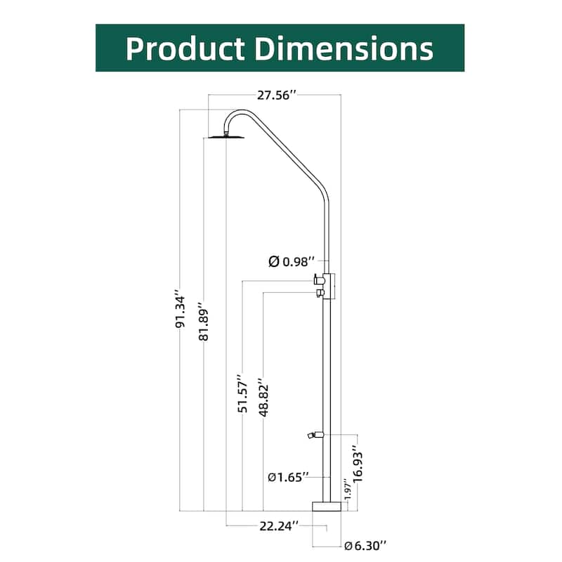91"H 316 Stainless Steel Freestanding Outdoor Shower with Foot Wash Spout