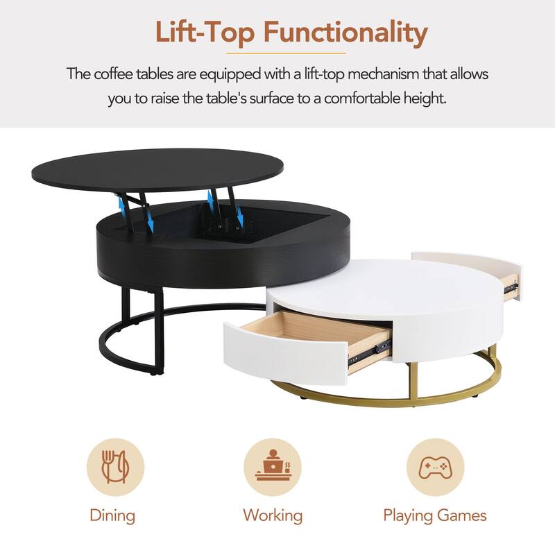 Modern Round Lift top Nesting Coffee Tables