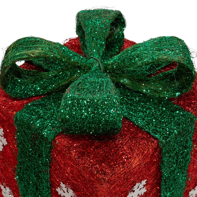 3 Lighted Red Cream Gift Boxes Christmas Outdoor Decorations 10" - Gold