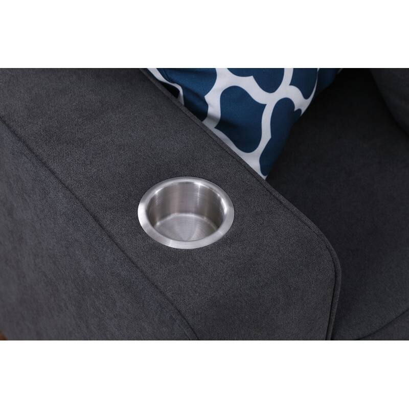 Cooper Stone Gray Woven Fabric 5-Seater Sofa with Cupholder