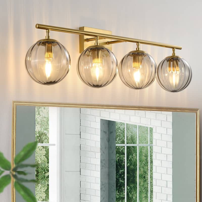 Dimmable Bathroom Vanity Lights with Ribbed Clear Glass Shade Vanity Light Fixture - 4-Light - Brushed Gold