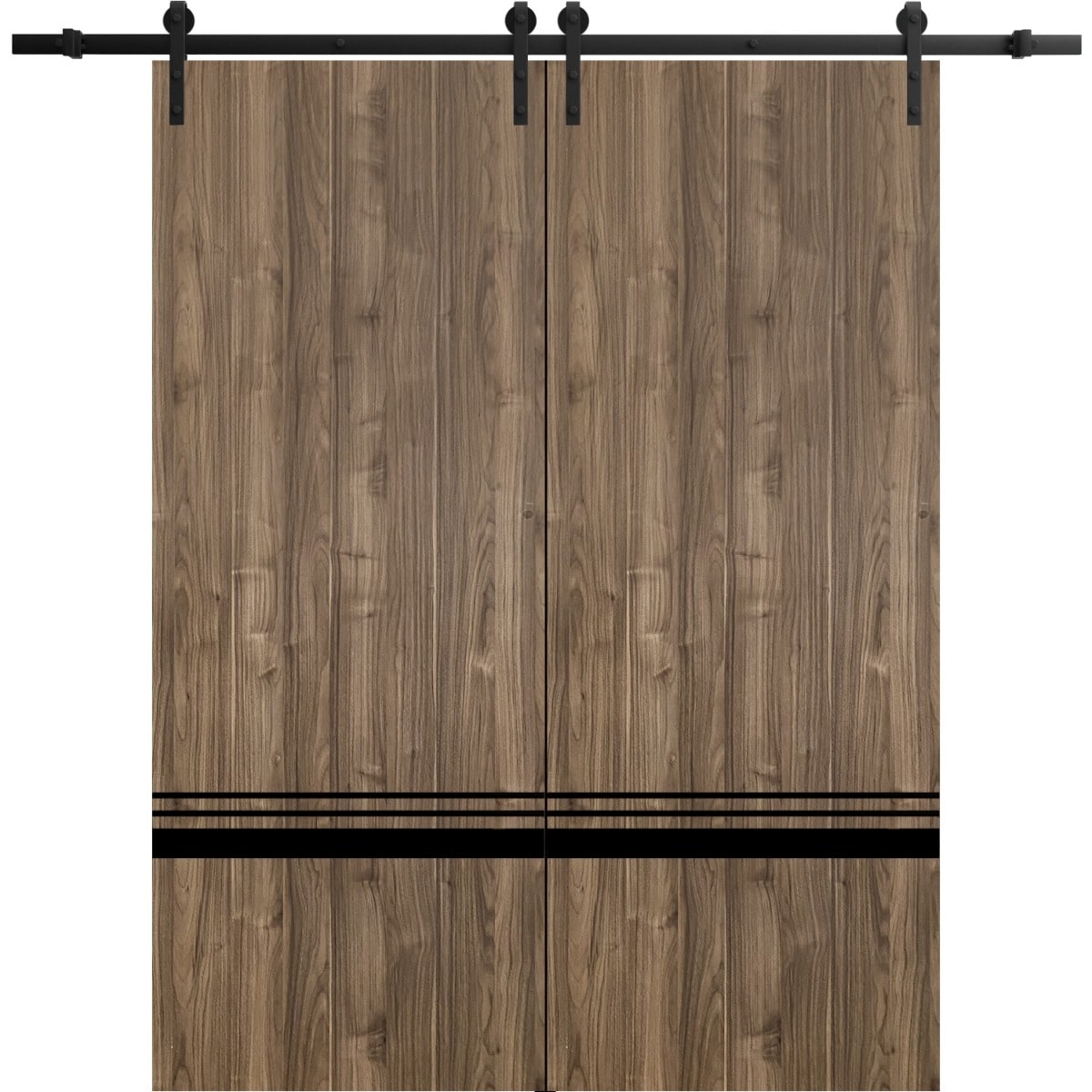SartoDoors Planum 0012 | Closet Door Double Barn Door | Solid Wood | Hardware Set | 36x80, Walnut Bedroom Door Bathroom Door