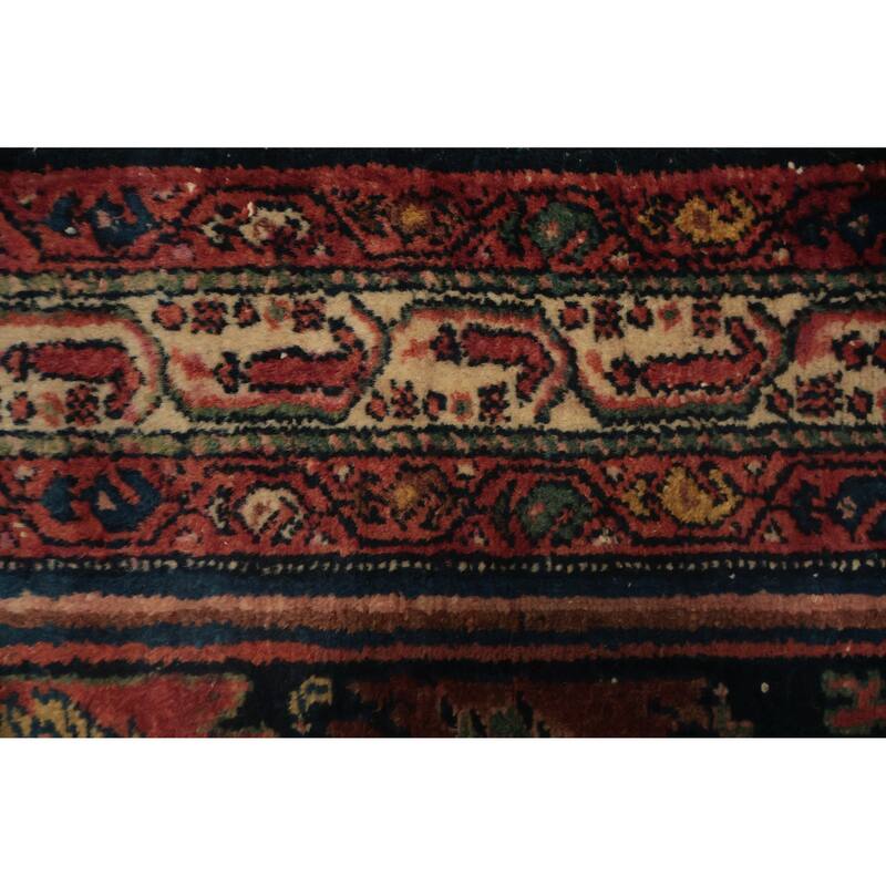 Hand Knotted Oriental 100% Wool Carpet Traditional Floral Navy Blue & Blues Malayer Runner Rug - 6' 6'' X 3' 5''