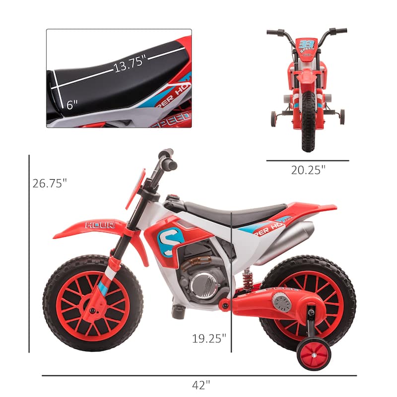 12V Electric Bicycle with Rear Wheel Drive, Red Ride on Motor Vehicle Toy, Battery Powered Electric Vehicle with Training Wheels