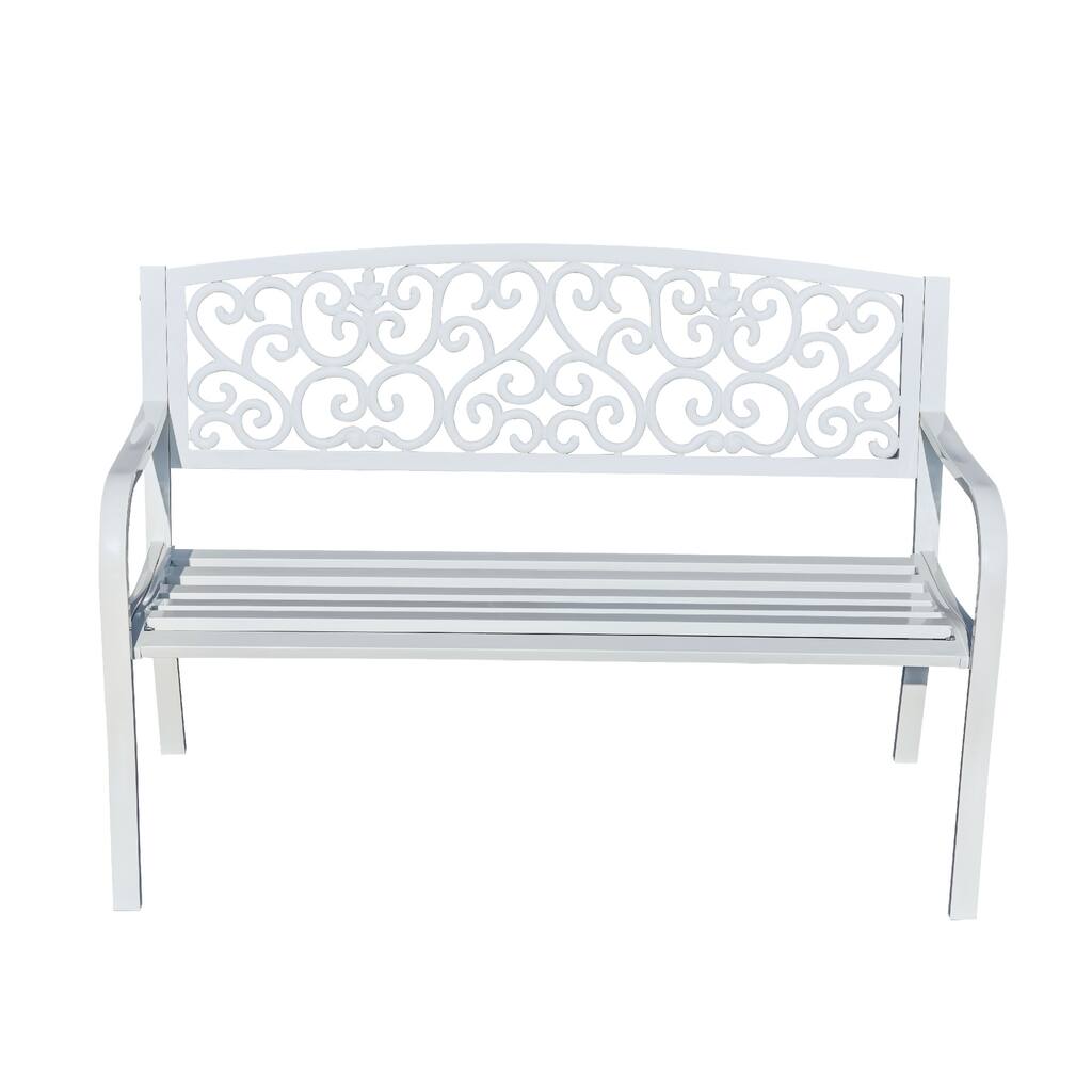 Scroll Pattern Cast Iron Outdoor Garden Bench - 50" - White
