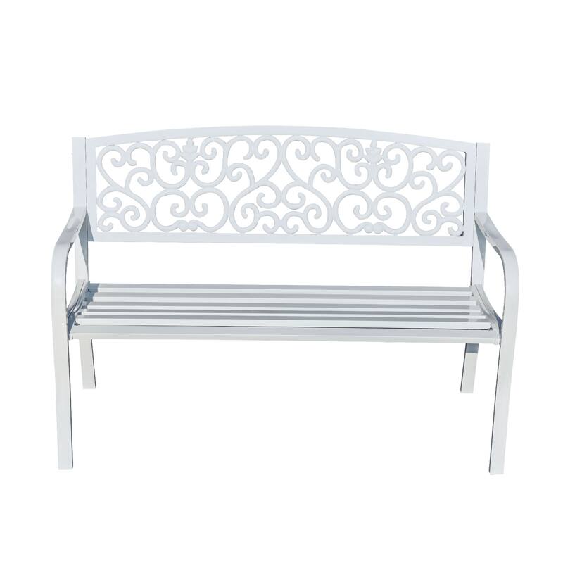 Scroll Pattern Cast Iron Outdoor Garden Bench - 50" - White