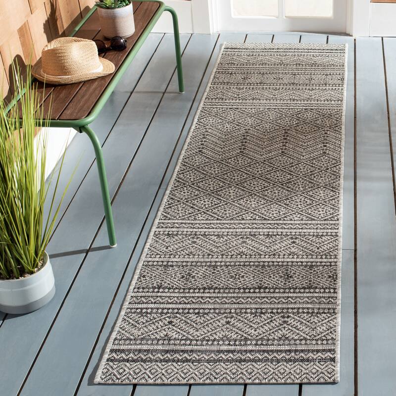 SAFAVIEH Courtyard Gunita Indoor/ Outdoor Waterproof Patio Backyard Rug - 2'3" x 8' Runner - Black/Grey