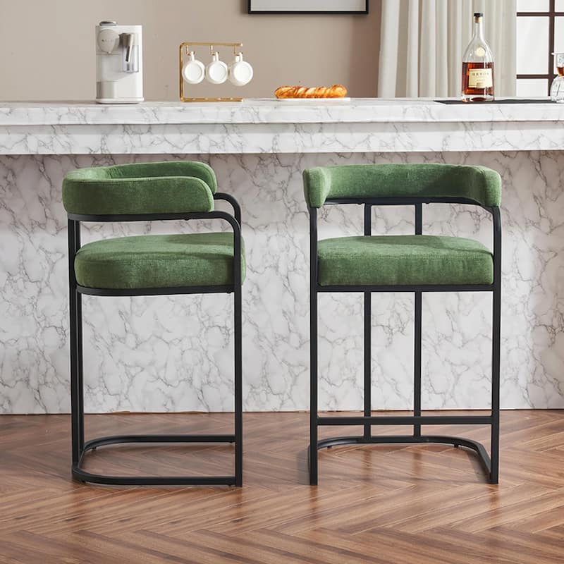 Modern Chenille Bar Stools Set of 2, Upholstered Counter Height Chairs
