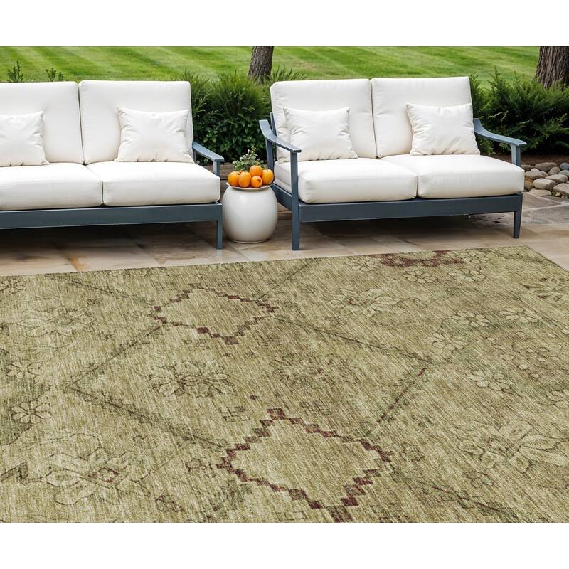 HomeRoots Floral Transitional Rectangle Outdoor Rug - 9' X 12'
