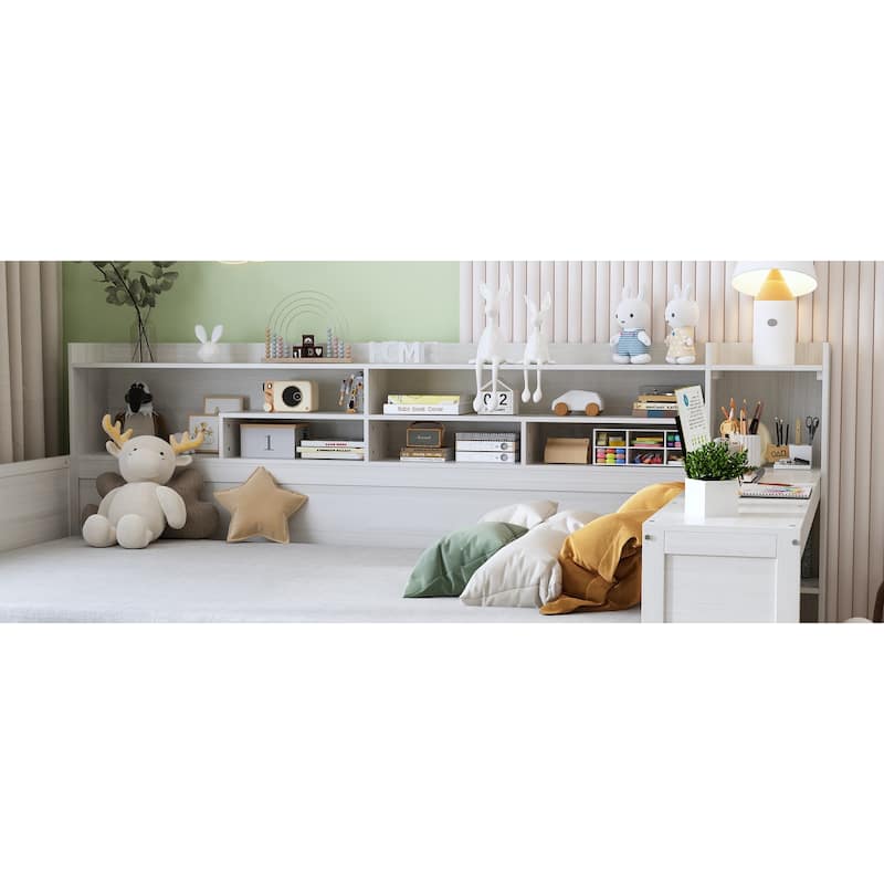 Twin Size Natural Wood Daybed with Study Desk & Storage (350lb Capacity)