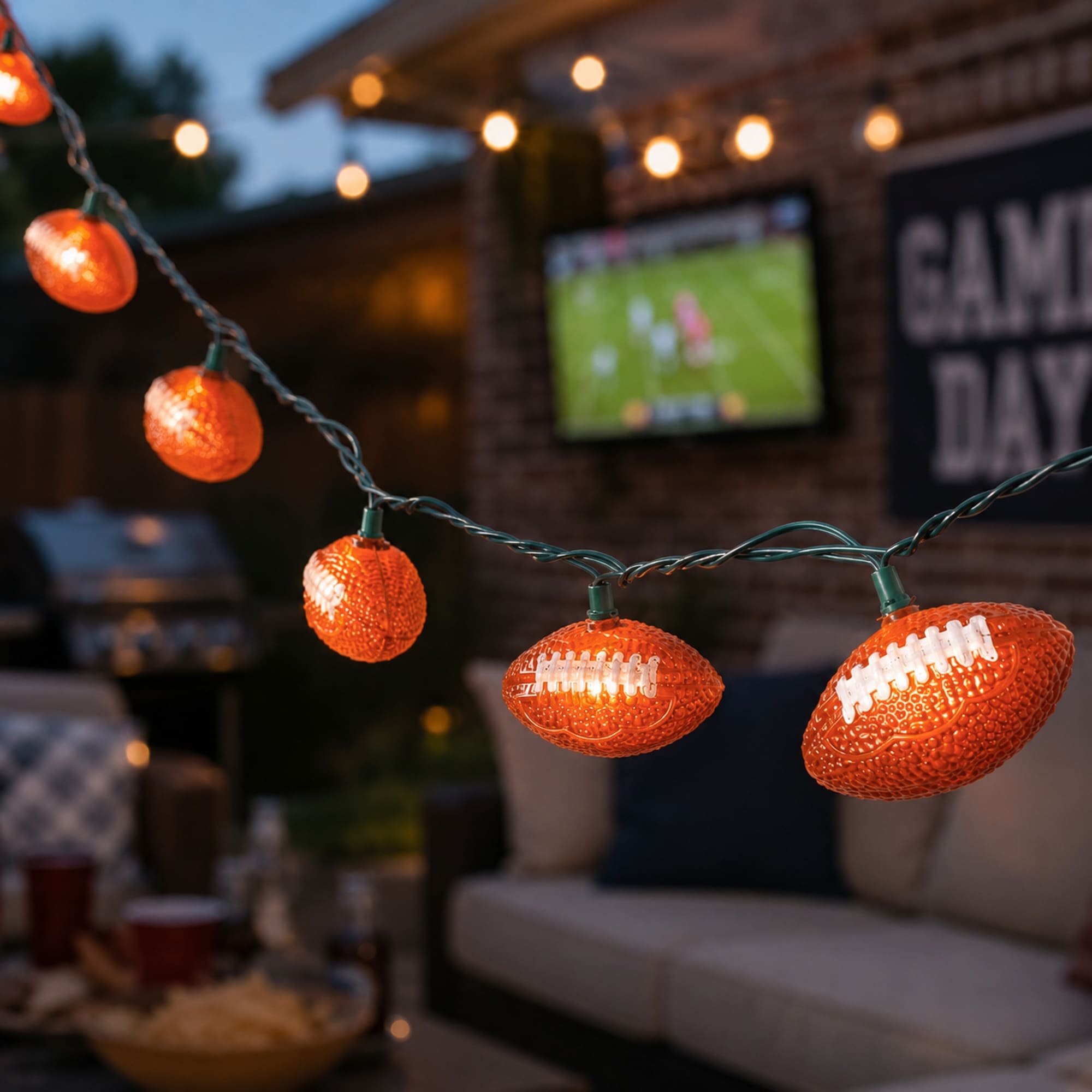 Football Indoor Outdoor Patio Light Set - 6' Green Wire - 10ct
