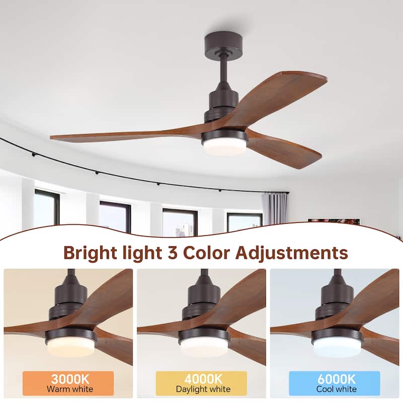 52 Inch Ceiling Fan with LED Light - 3 Adjustable Color Temperatures, Memory Function - Coffee