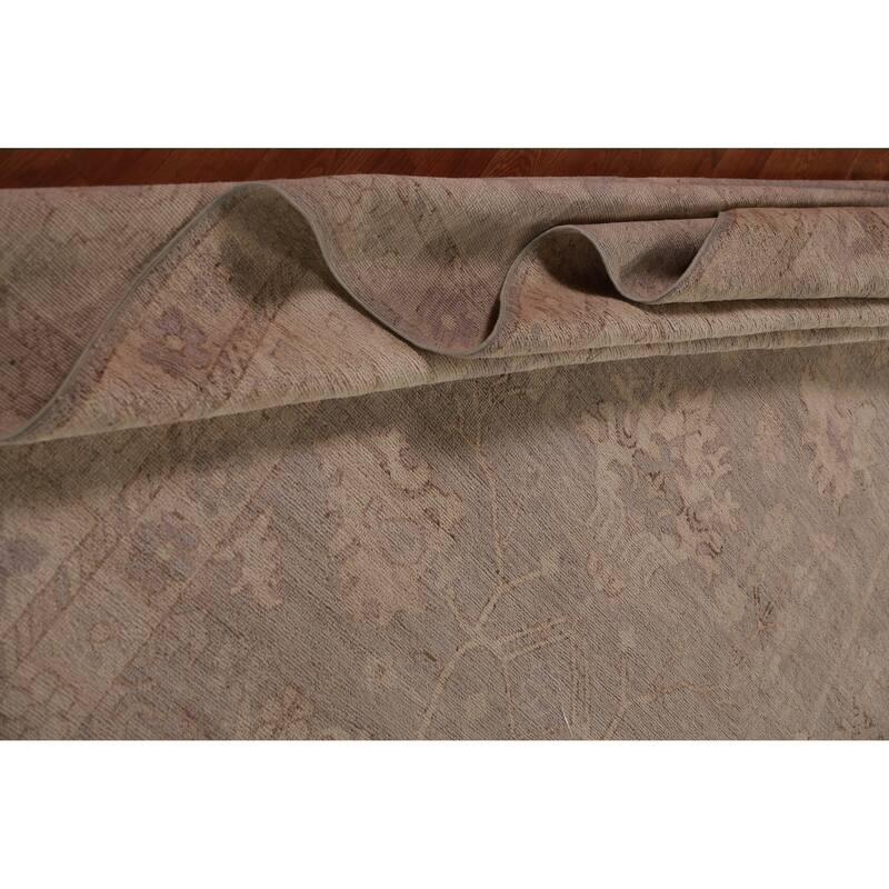 Hand Knotted Oriental 100% Wool Carpet Transitional All-Over Brown Oushak Area Rug - 19' 0'' X 13' 0''