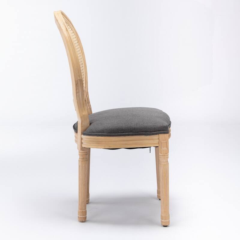 French Style Solid Wood Frame Antique Painting Linen Fabric Back Dining Chair