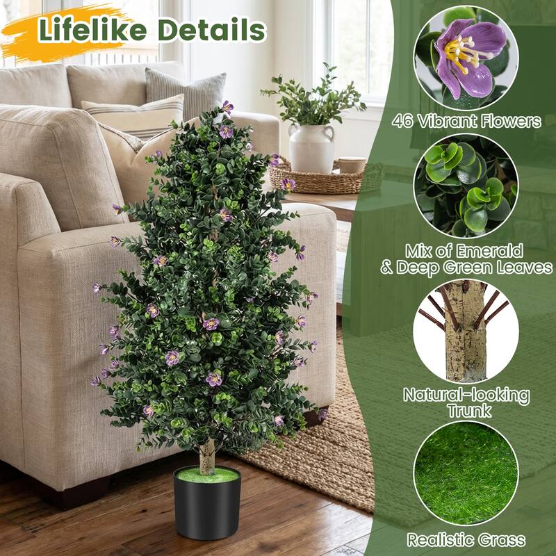 Gymax 2 Pack 36'' Artificial Topiary Cone Tree w/49 Flowers