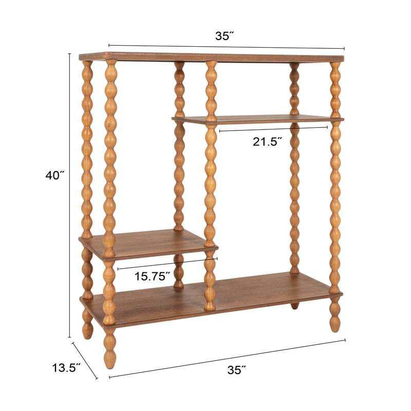 4-Tier Asymmetrical Wood Spindle-Leg Display Shelf Unit - 35.0"L x 13.38"W x 39.63"H