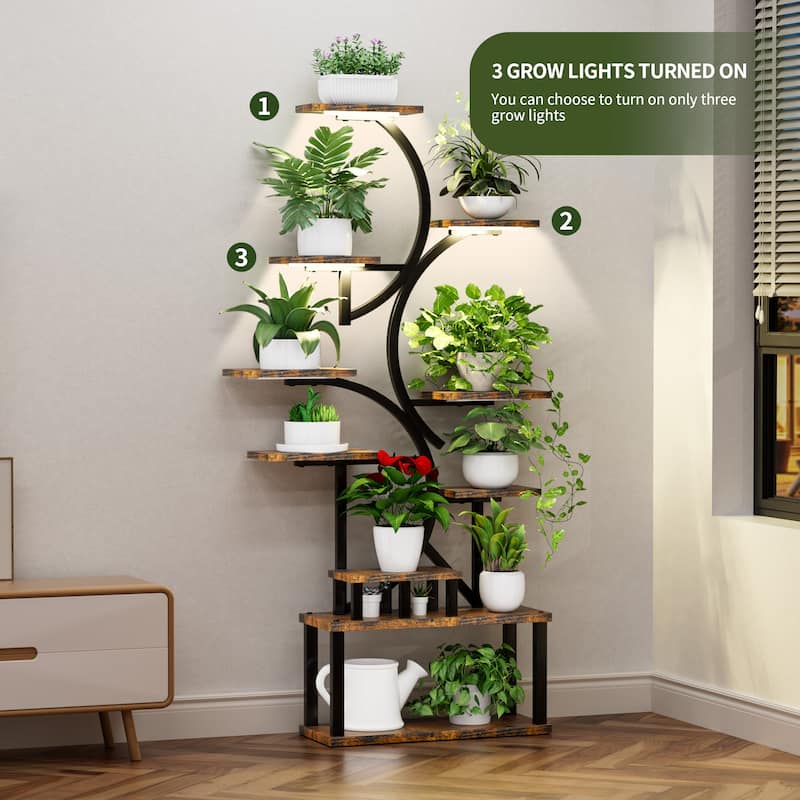 68.5" Tall 10-Tier Plant Stand with 5 Grow Lights, S-Shaped Corner Plant Rack for Indoor Plants