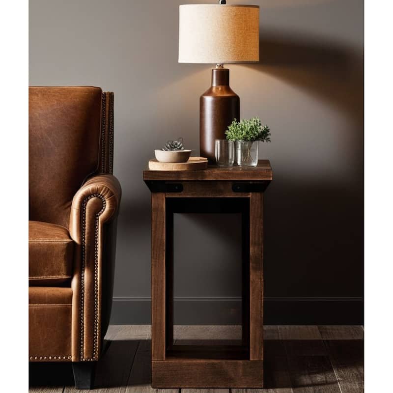 Bridgevine Home Farmhouse 14 inch Chairside Table, No Assembly Required, Aged Whiskey Finish