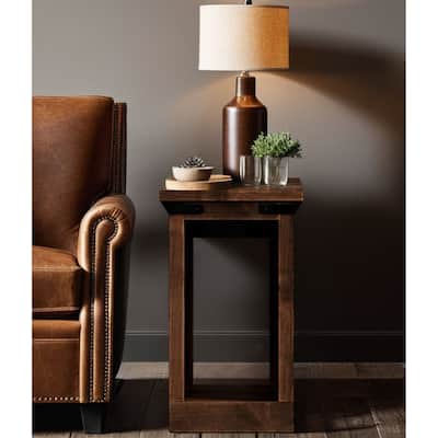 Bridgevine Home Farmhouse 14 inch Chairside Table, No Assembly Required, Aged Whiskey Finish