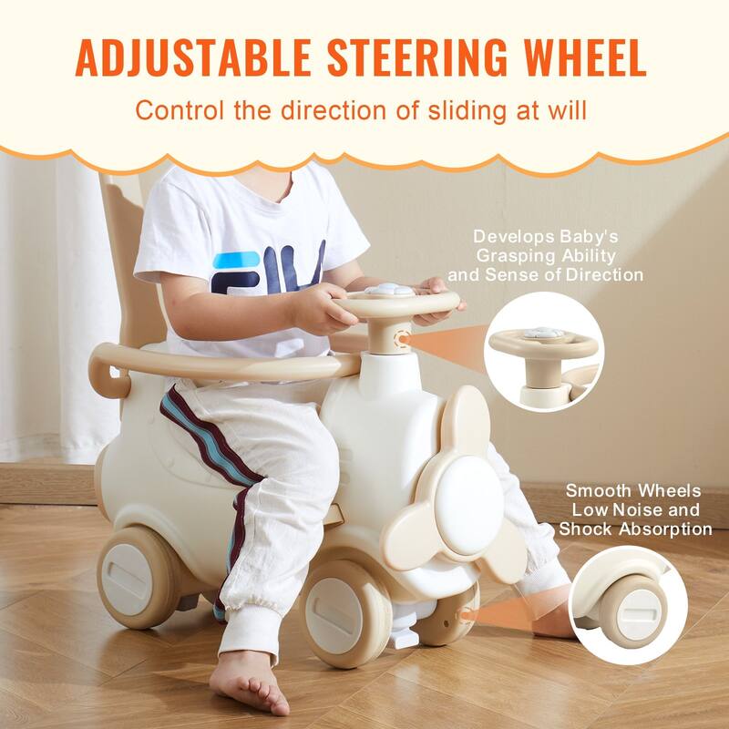 Beige HDPE 5 in 1 Rocking Horse Ride On Toy with Trampoline for Kids - 35.82” L x 27.16” W x 35.82” H