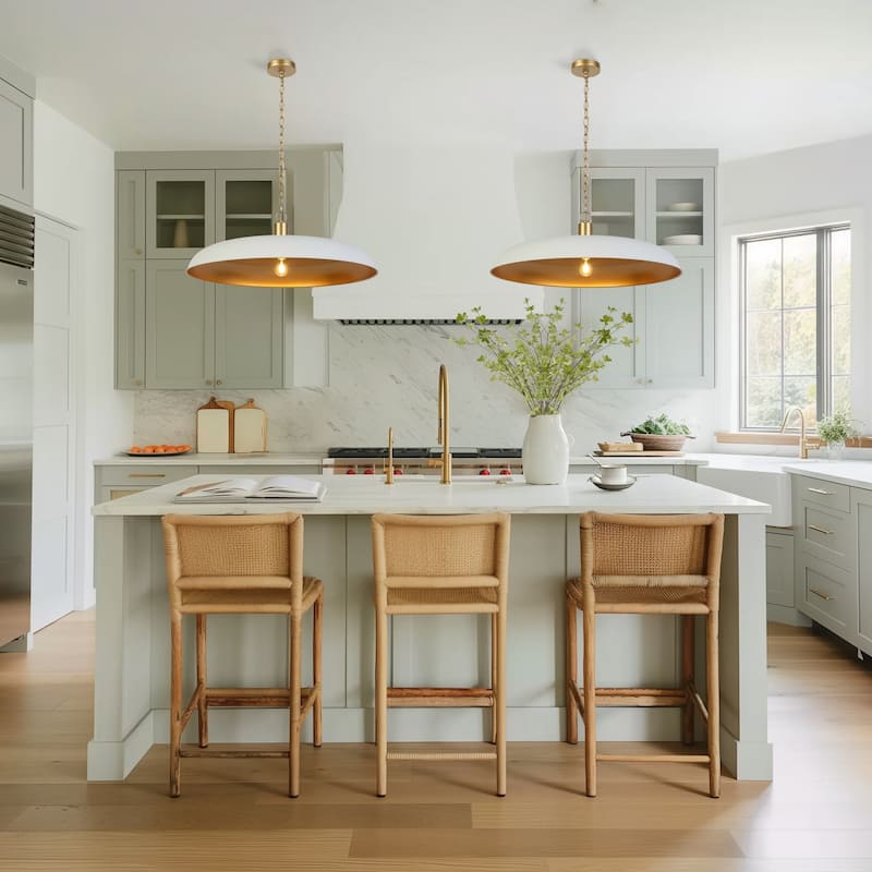 Modern 1-Light Chandelier White Gold Oversized Pendant Light Disc Kitchen Island Light for Dining Room - 33.5 " × 12 "