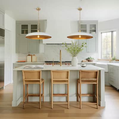 Modern White Gold Oversized Pendant Light Disc Kitchen Island Light for Dining Room - 33.5 " × 12 "