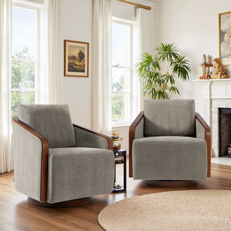 Modern Upholstered Swivel Accent Chair Set of 2 - Light Brown