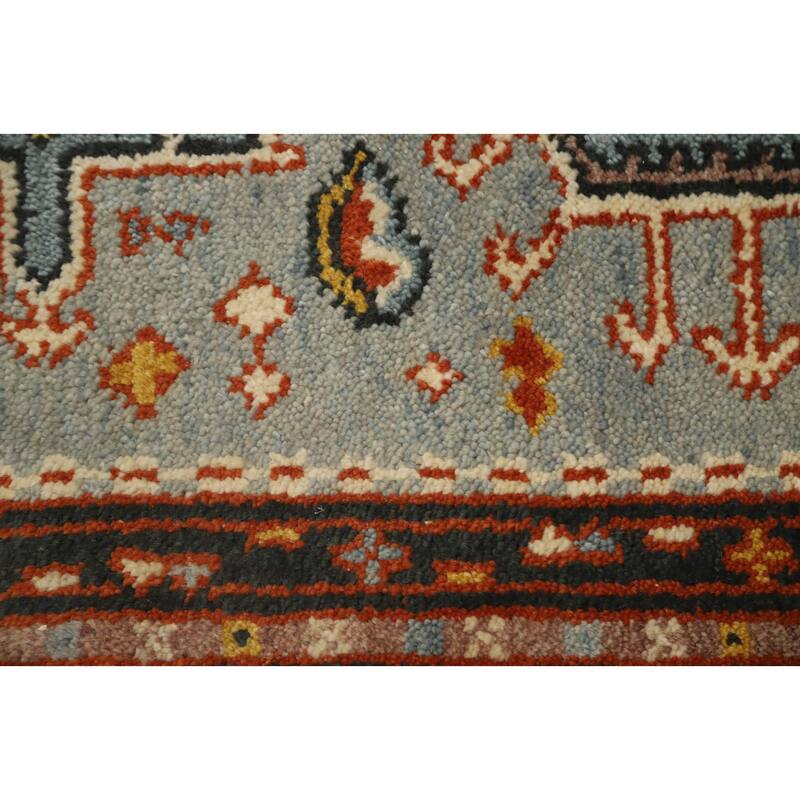 Hand Knotted Oriental 100% Wool Carpet Traditional Geometric Navy Blue & Blues Kazak Runner Rug - 10' 3'' X 2' 6''