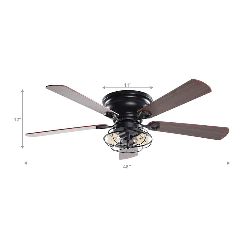 48" Industrial Metal Cage Low Profile Ceiling Fan with Remote