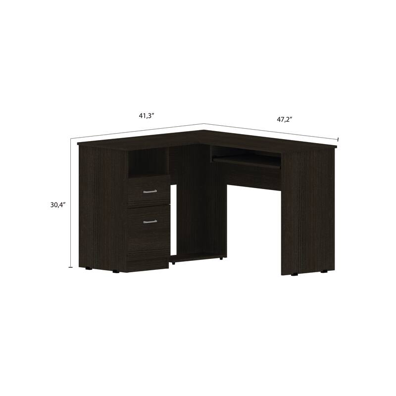 FM Furniture Raleigh L-Shaped Desk with Two Drawers, One Shelf and CPU Storage