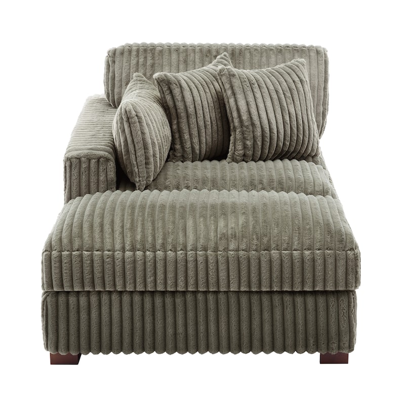 41" W Plush Corduroy Chaise Lounge with Pillows