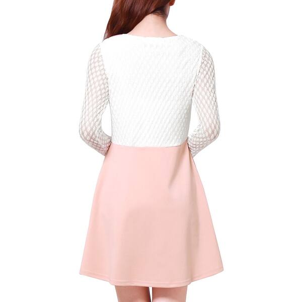Shop Unique Bargains Women Doll Collar Mesh Panel Contrast Color