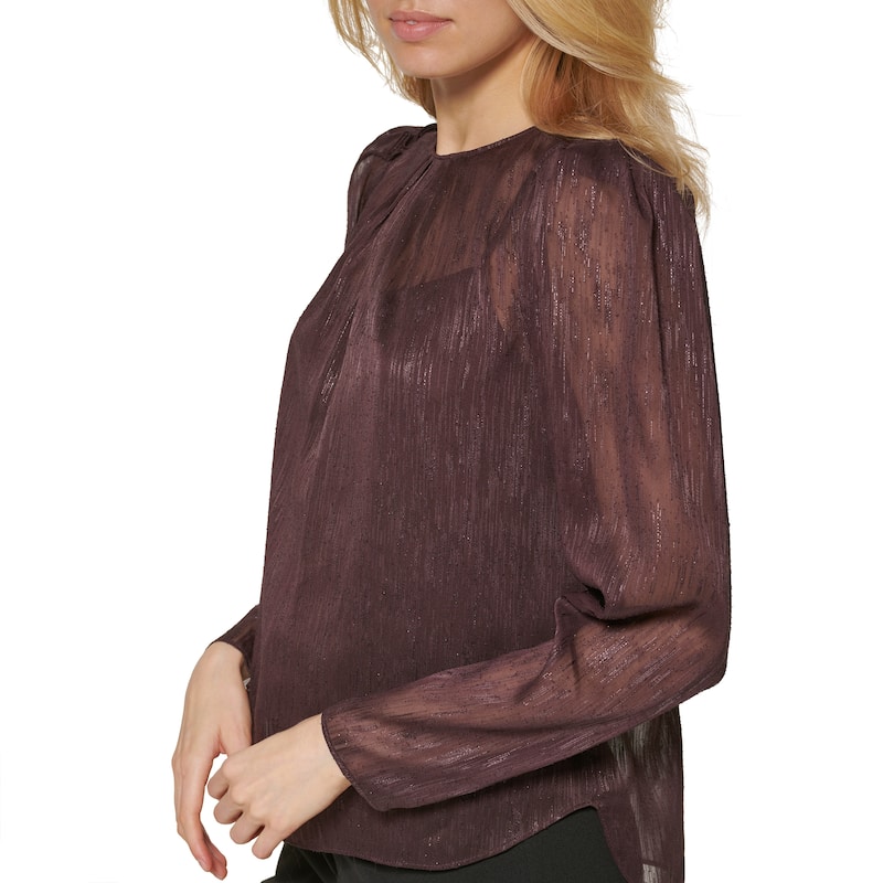 DKNY Semi-Sheer Puff Sleeve Blouse - Bordeaux - XL