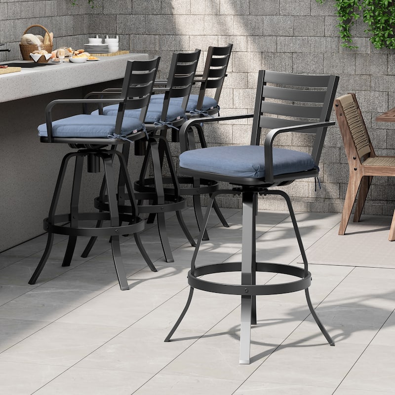 Pellebant Outdoor Patio Swivel Aluminum Bar Stools with Sunbrella Cushion - 18.51 in L x 18.51 in W x 45.28 in H