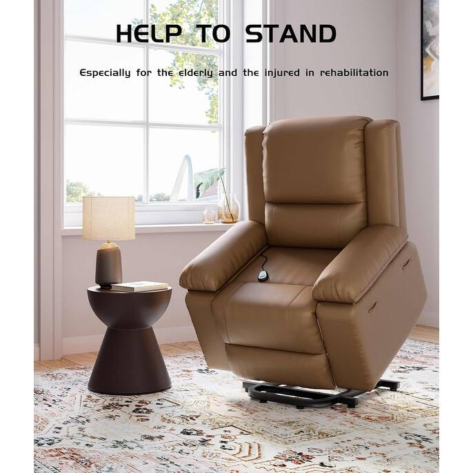 Leather Power Lift Recliner with Heat & Massage, Pockets for Elderly